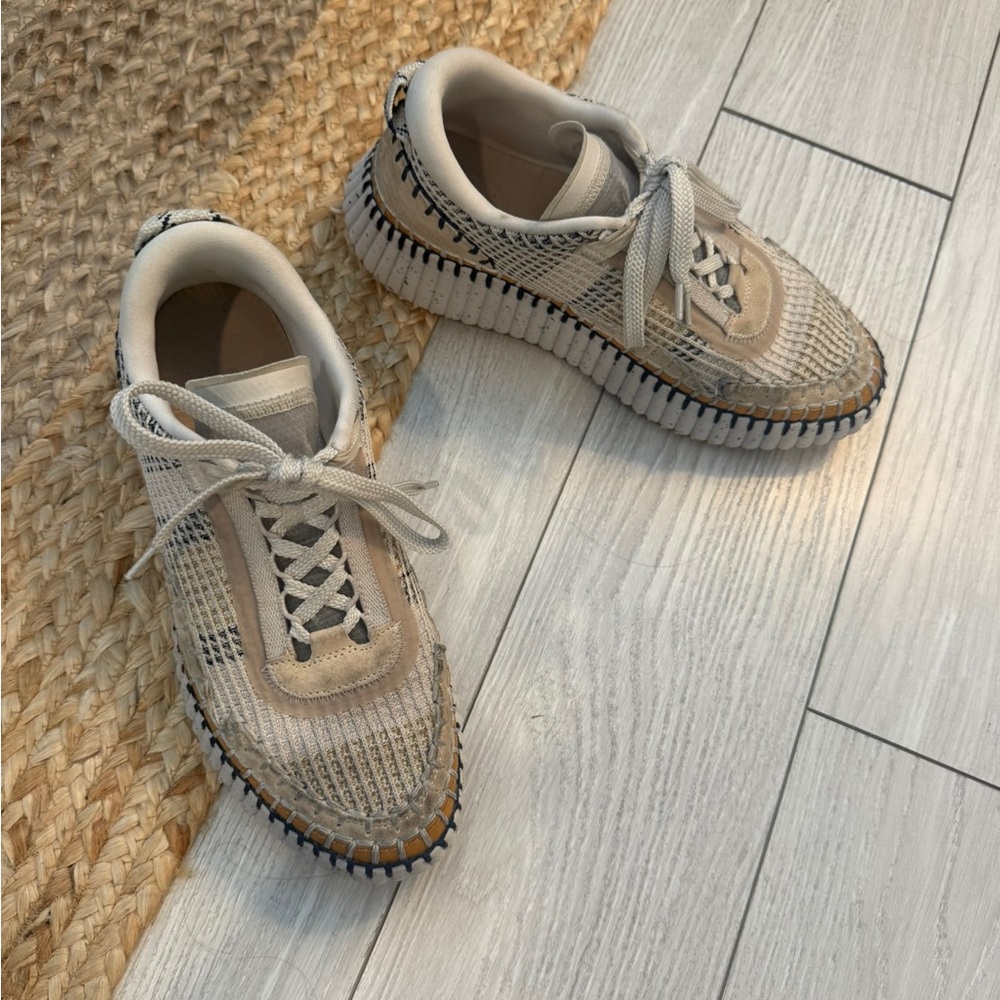 Chloe Nama Sneaker - beige navy and tan